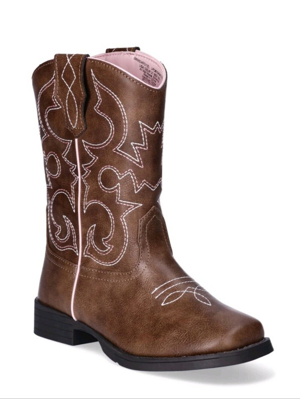 New Wonder Nation Brown Western Cowgirl Boots square Toe - Big Girls Size 6